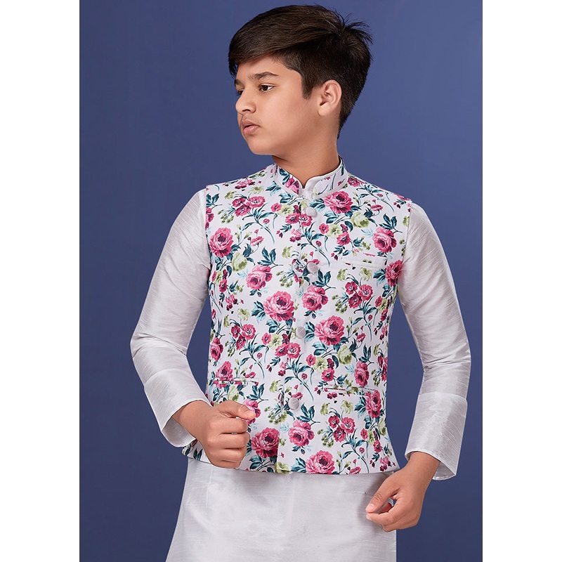 White Printed Ethnic Jacket - JD986582317