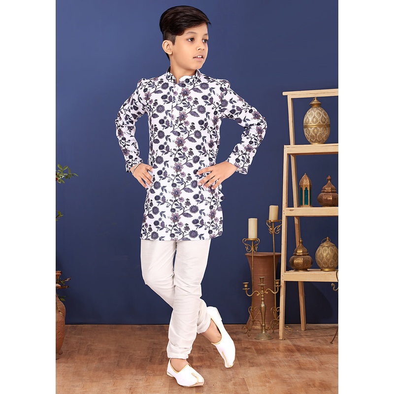 White Printed Kurta Pajama Set - JD986582322