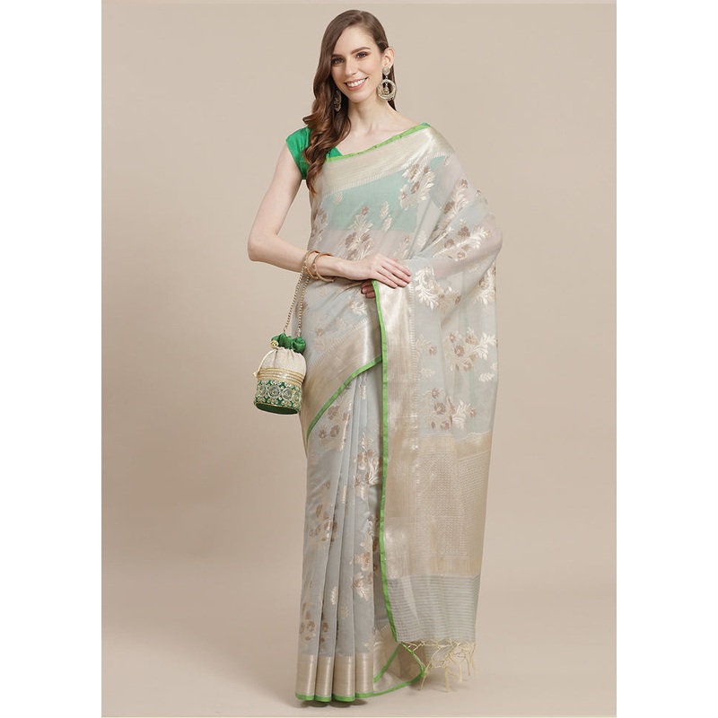 Beige Cotton Zari Saree Without Blouse Piece - JD986582051