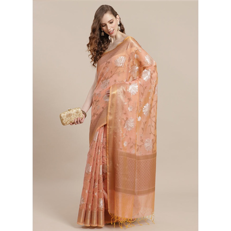 Beige Cotton Zari Saree Without Blouse Piece - JD986582053