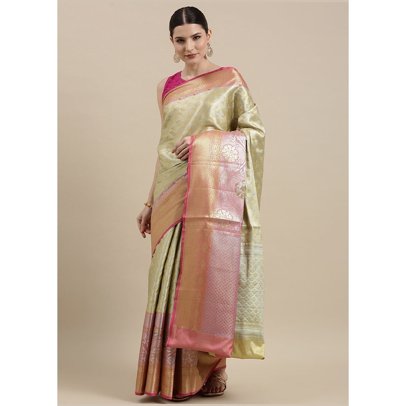 Beige Tant Jamdani Zari Saree Without Blouse Piece - JD986582001
