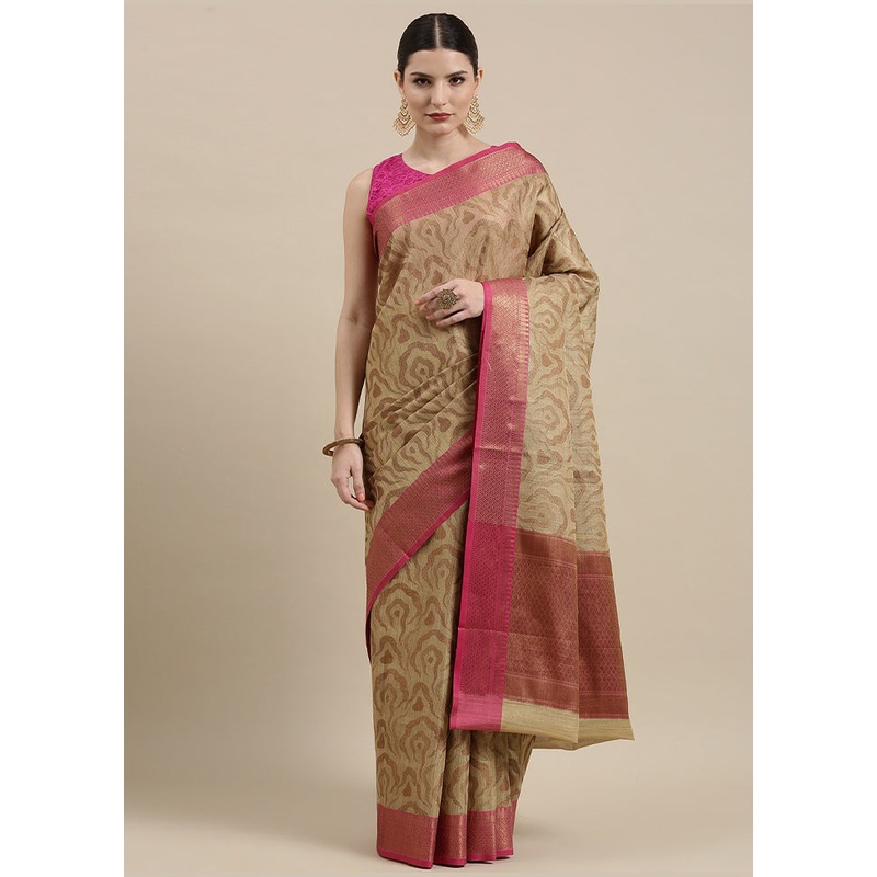 Beige Tissue Silk Zari Saree Without Blouse Piece - JD986582000