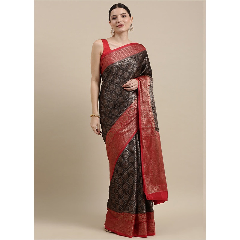 Black Cotton Zari Saree Without Blouse Piece - JD986581998