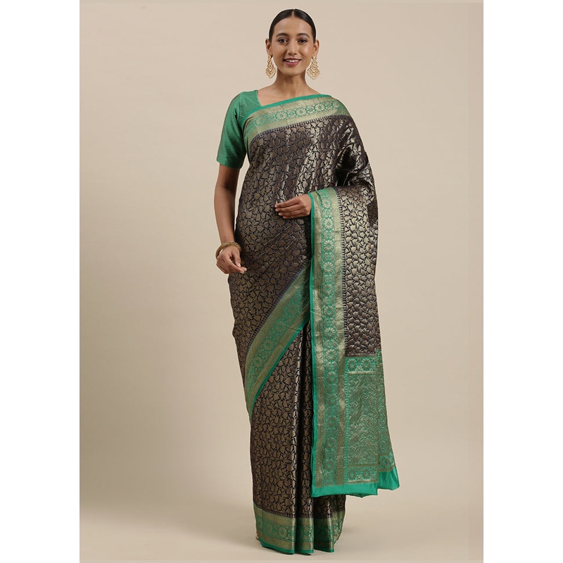 Black Cotton Zari Saree Without Blouse Piece - JD986581999