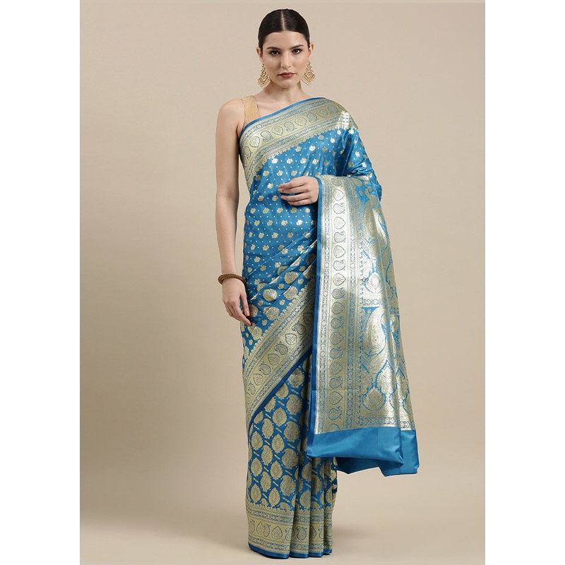 Blue Banarasi Silk Zari Saree Without Blouse Piece - JD986581976