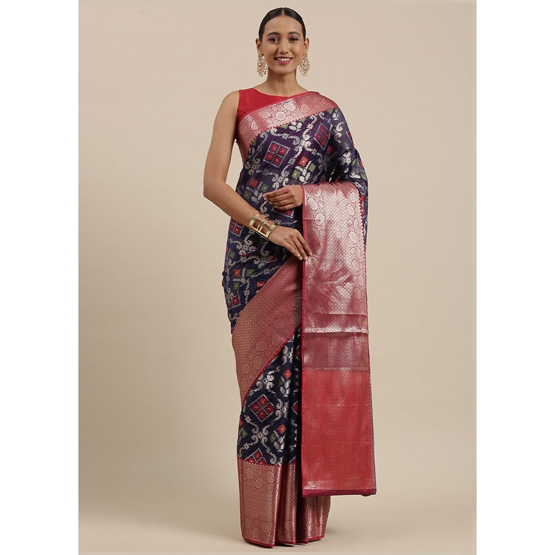 Blue Kanchipuram Silk Zari Saree Without Blouse Piece - JD986581977