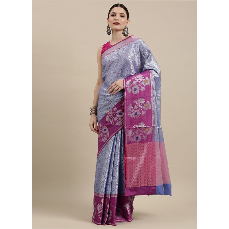 Blue Kanjivaram Silk Saree With Blouse Piece - JD986581985
