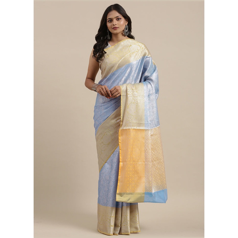 Blue Kanjivaram Silk Saree With Blouse Piece - JD986581987