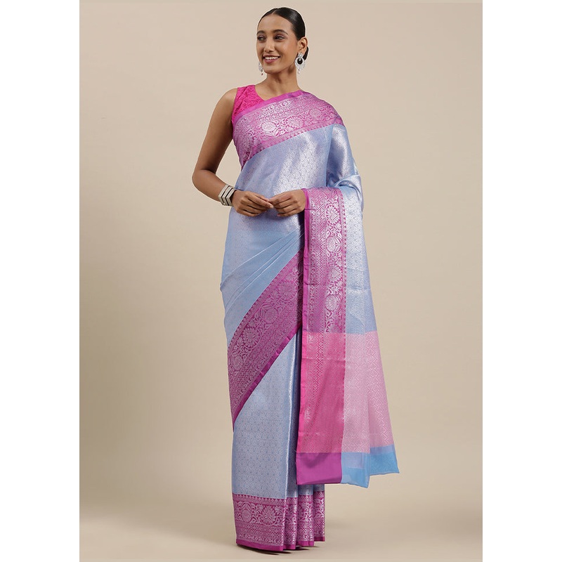 Blue Kanjivaram Silk Saree With Blouse Piece - JD986581988