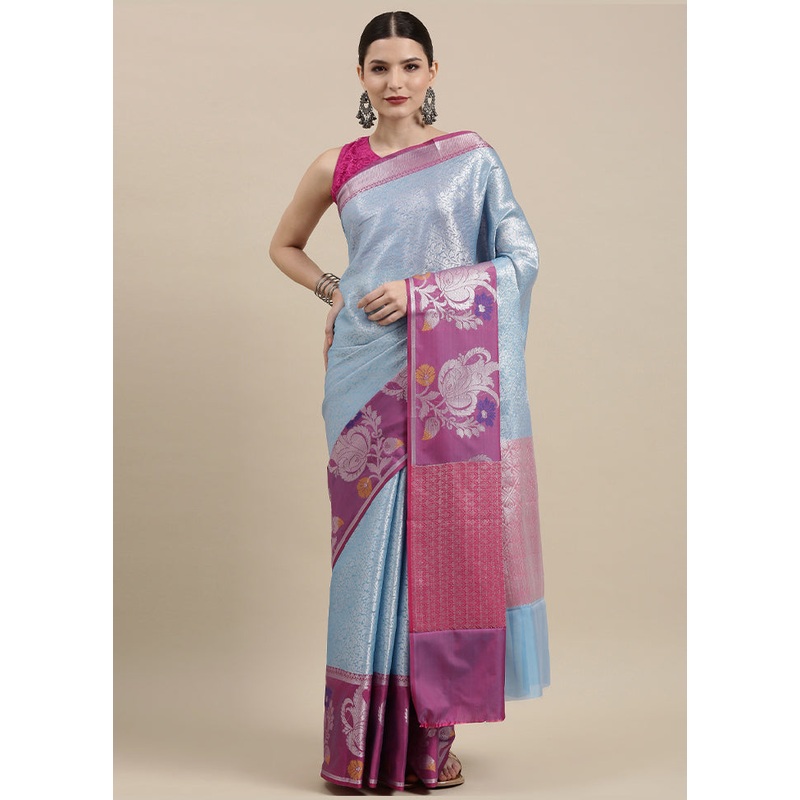 Blue Kanjivaram Silk Saree With Blouse Piece - JD986581989