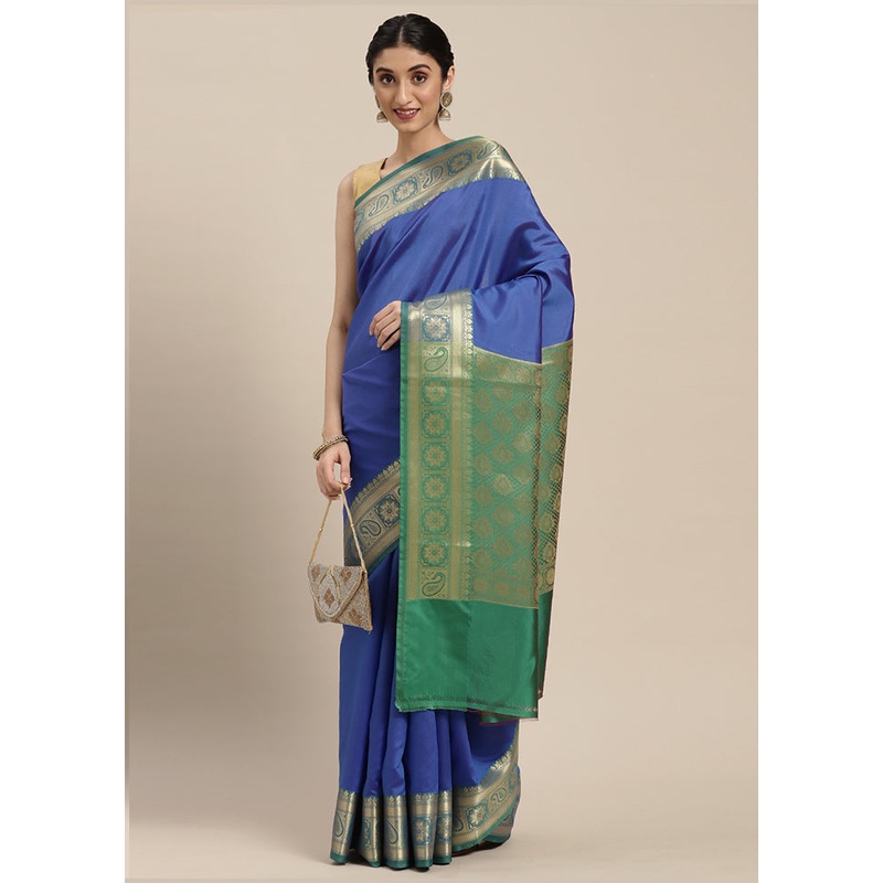 Blue Katan Silk Saree With Blouse Piece - JD986581984