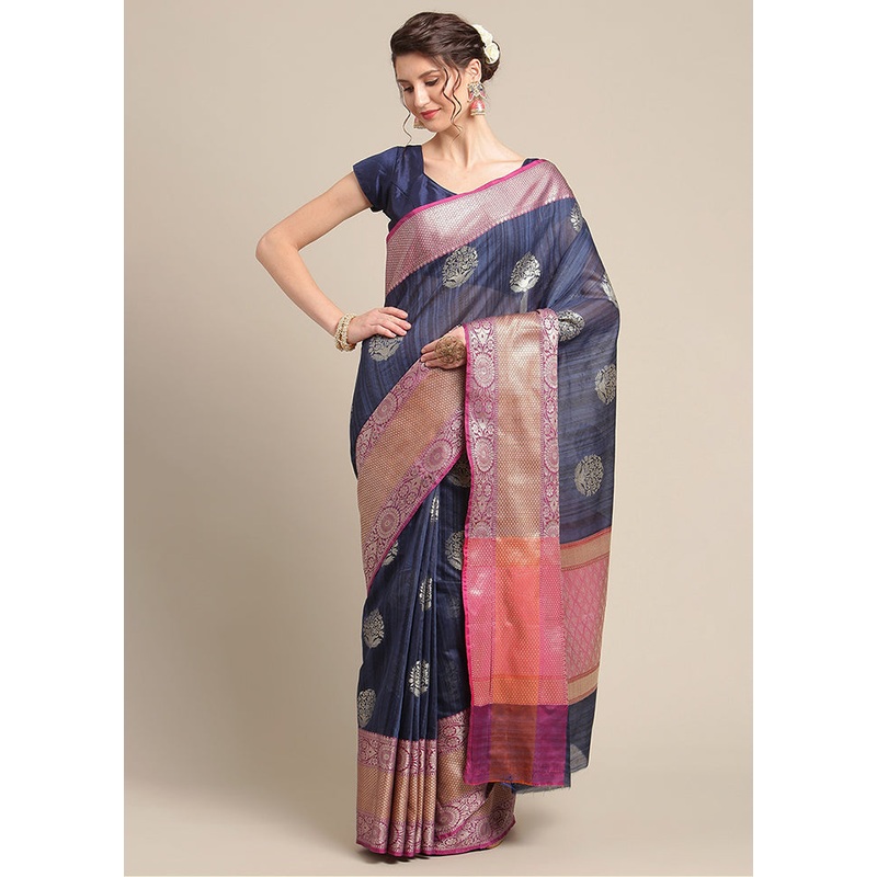 Blue Matka Silk Zari Saree Without Blouse Piece - JD986582046
