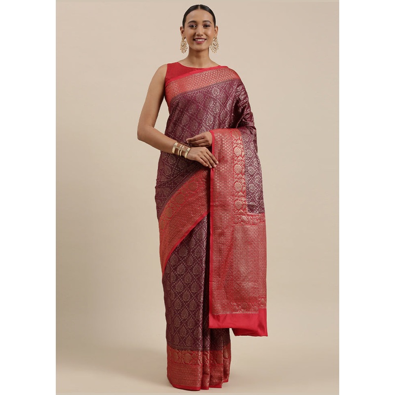 Brown Cotton Zari Saree Without Blouse Piece - JD986581975