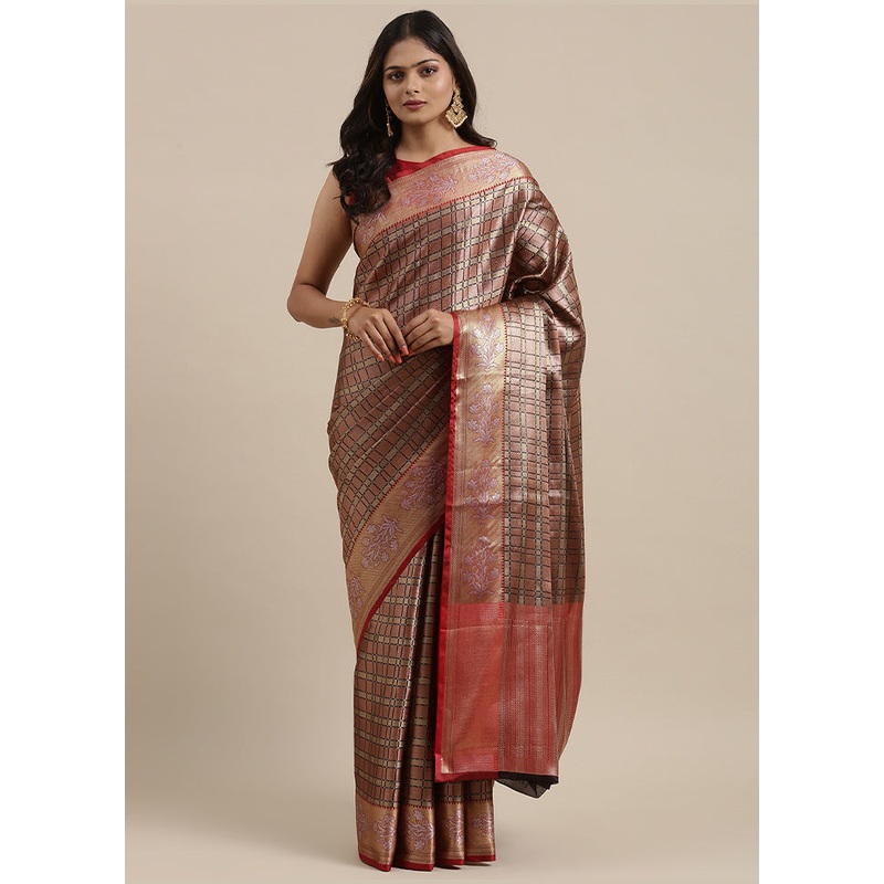 Brown Kanchipuram Silk Saree With Blouse Piece - JD986581973