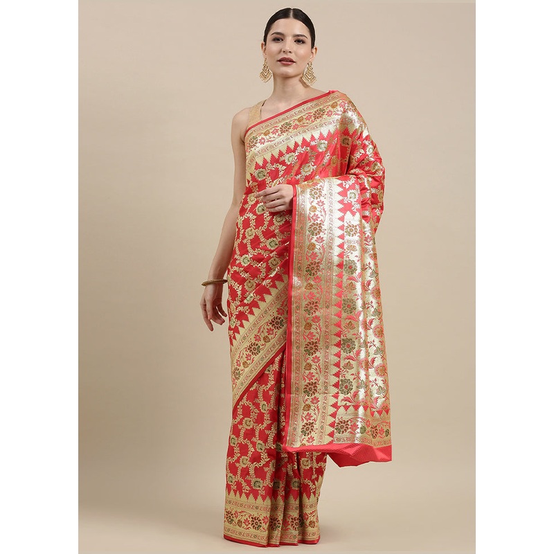 Brown Katan Silk Zari Saree Without Blouse Piece - JD986581969