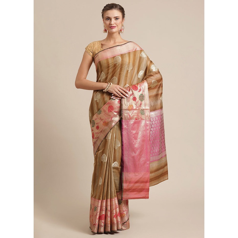 Brown Matka Silk Zari Saree Without Blouse Piece - JD986581970