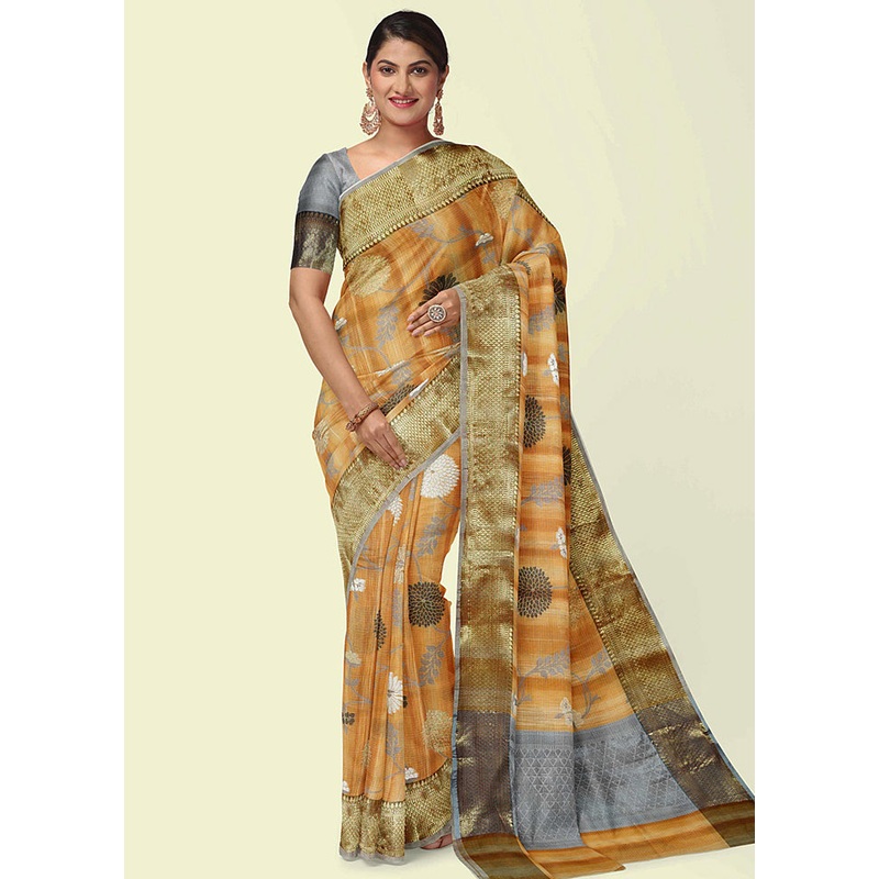 Brown Matka Silk Zari Saree Without Blouse Piece - JD986581972