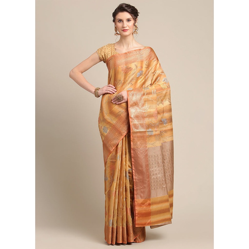 Brown Matka Silk Zari Saree Without Blouse Piece - JD986582045