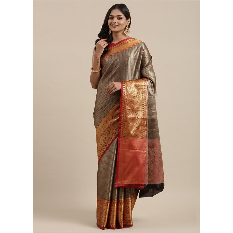 Cream Kanchipuram Silk Saree With Blouse Piece - JD986581997