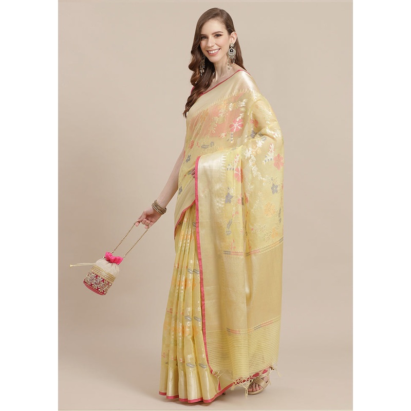 Gold Cotton Zari Saree Without Blouse Piece - JD986582044