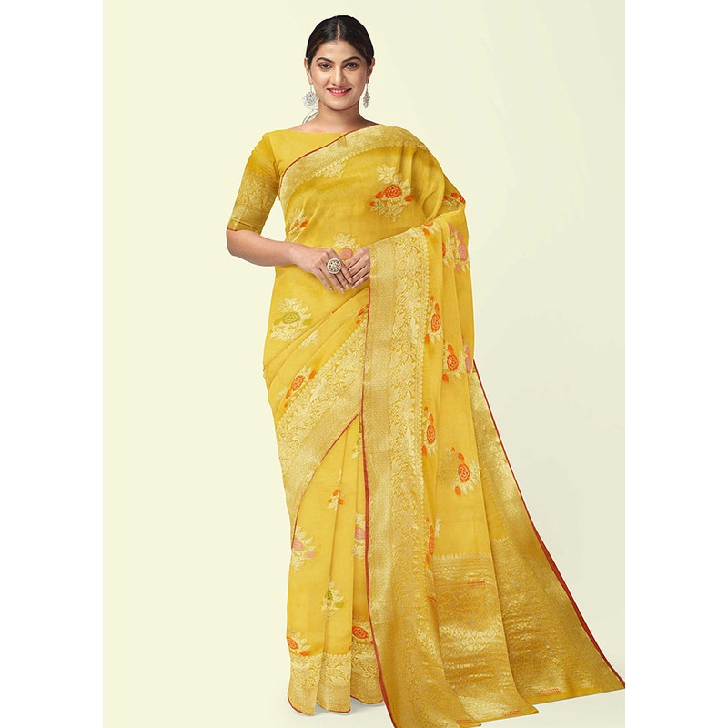 Gold Silk Zari Saree Without Blouse Piece - JD986582165