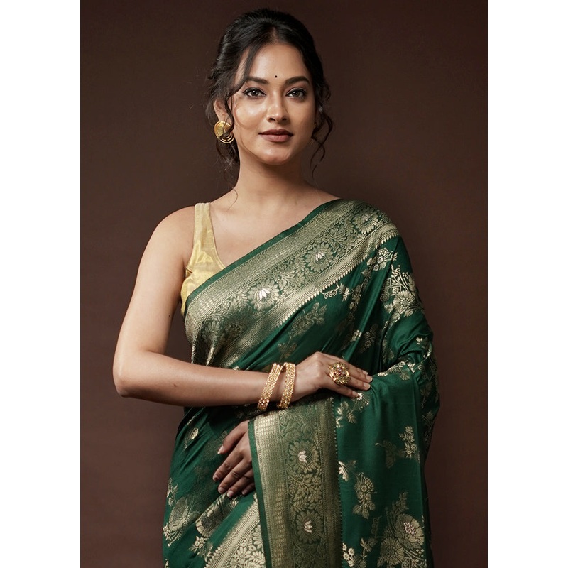 Green Dupion Silk Saree With Blouse Piece - JD986582068