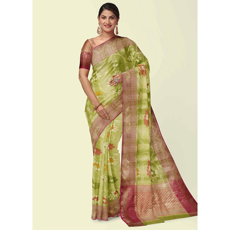 Green Matka Silk Zari Saree Without Blouse Piece - JD986582039