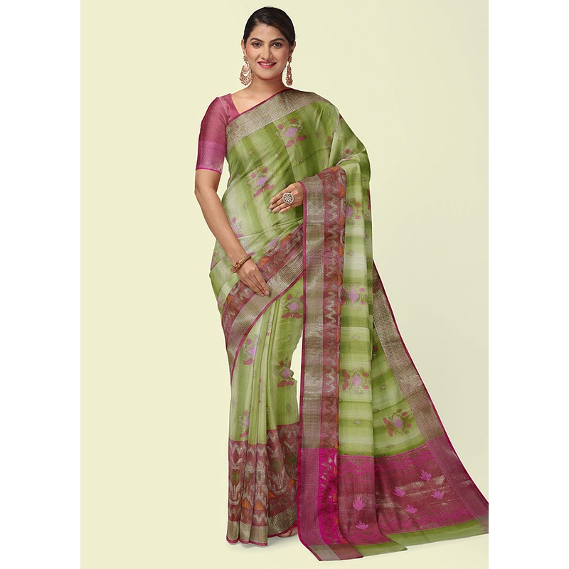 Green Matka Silk Zari Saree Without Blouse Piece - JD986582040