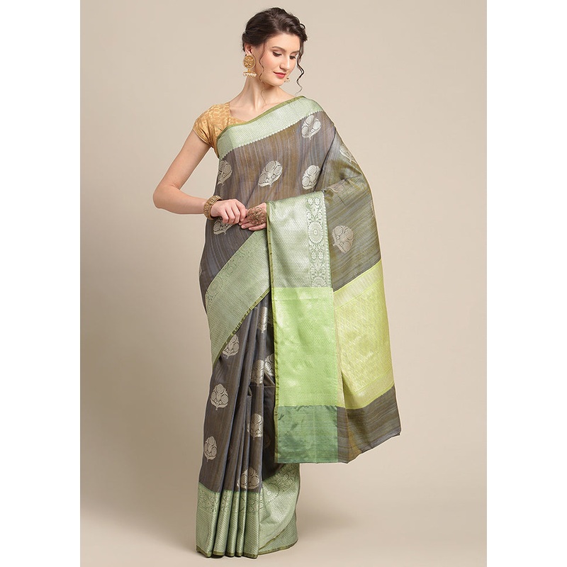 Grey Matka Silk Zari Saree Without Blouse Piece - JD986582023