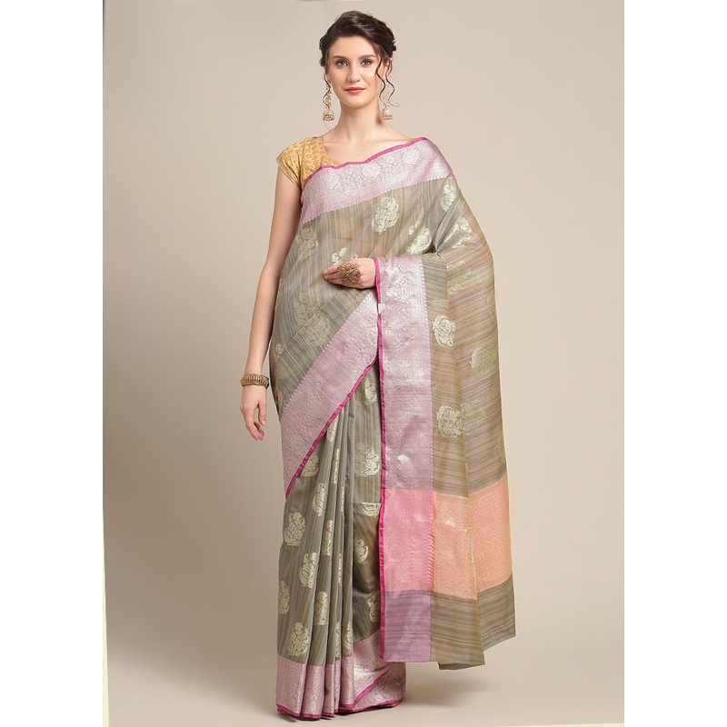 Grey Matka Silk Zari Saree Without Blouse Piece - JD986582024