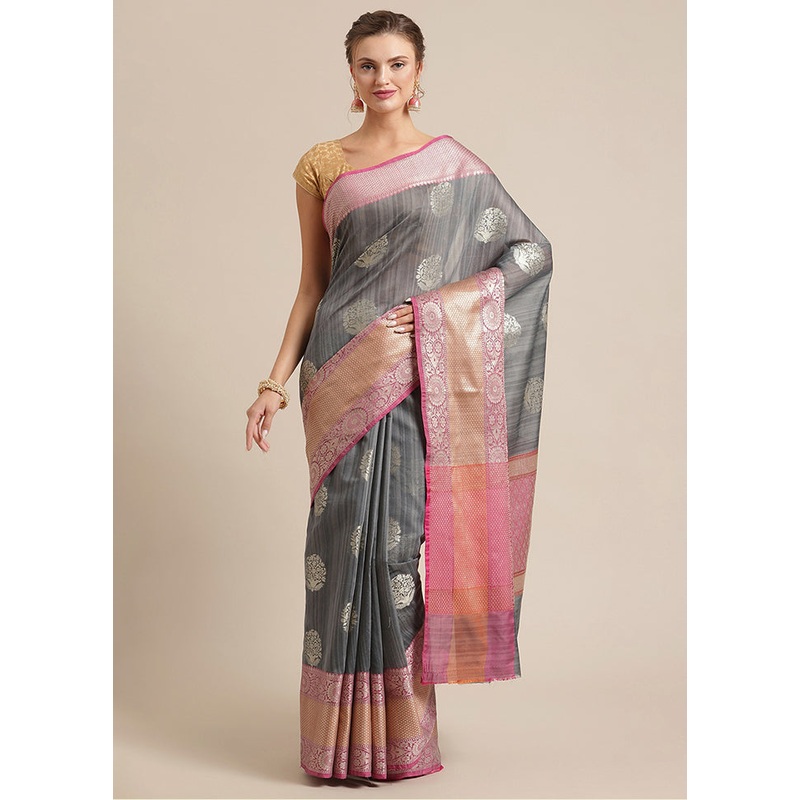 Grey Matka Silk Zari Saree Without Blouse Piece - JD986582025