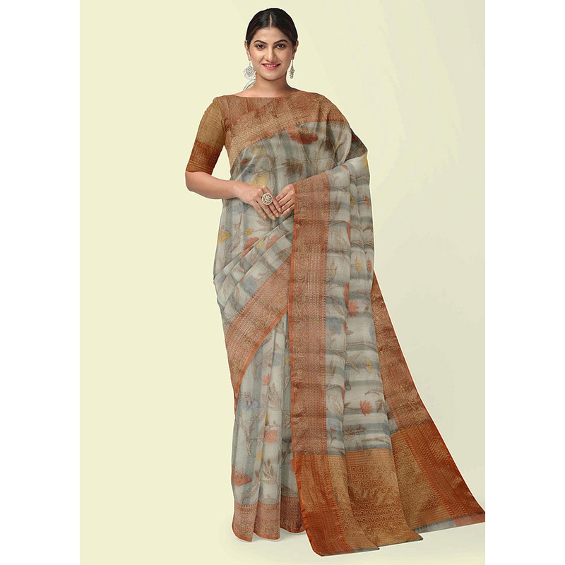 Grey Matka Silk Zari Saree Without Blouse Piece - JD986582026