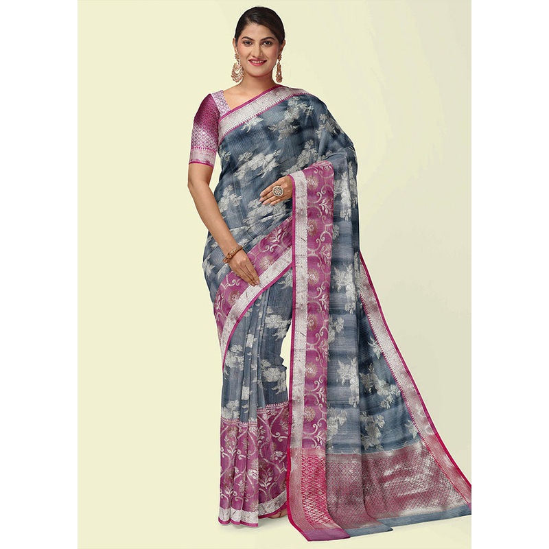 Grey Matka Silk Zari Saree Without Blouse Piece - JD986582027