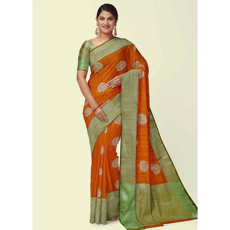 Orange Matka Silk Zari Saree Without Blouse Piece - JD986582021