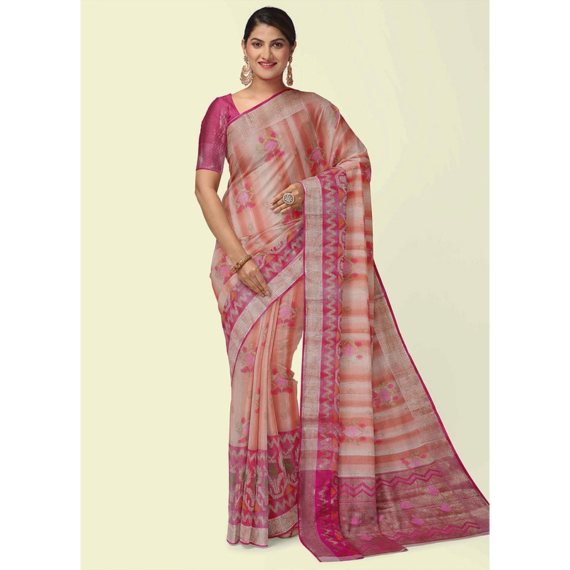 Peach Matka Silk Zari Saree Without Blouse Piece - JD986582019