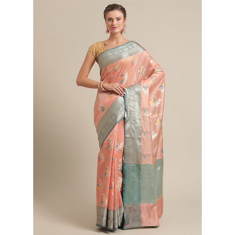 Peach Silk Zari Saree Without Blouse Piece - JD986582117