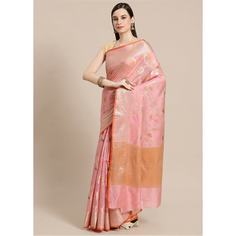 Peach Silk Zari Saree Without Blouse Piece - JD986582119
