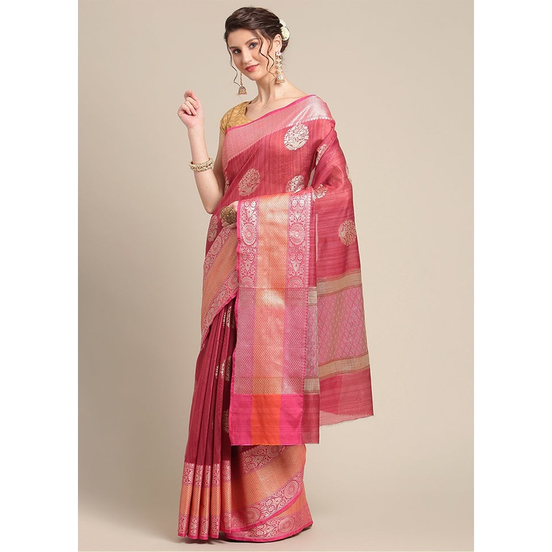 Pink Matka Silk Zari Saree Without Blouse Piece - JD986582013