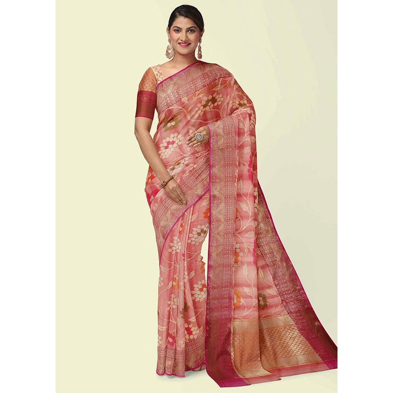 Pink Matka Silk Zari Saree Without Blouse Piece - JD986582014
