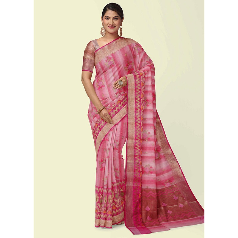 Pink Matka Silk Zari Saree Without Blouse Piece - JD986582015