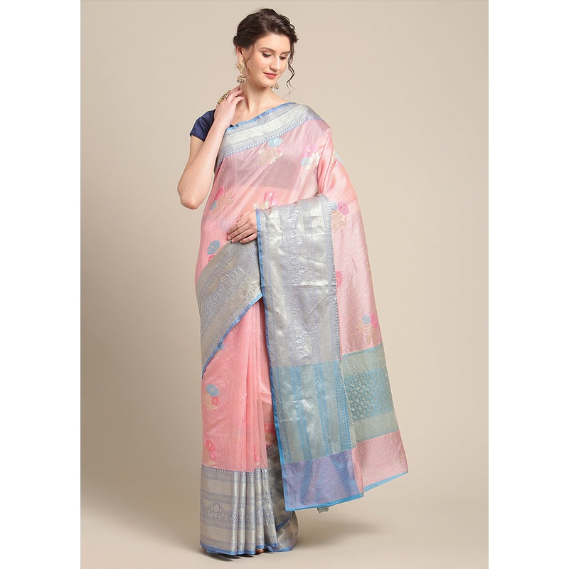 Pink Silk Zari Saree Without Blouse Piece - JD986582102