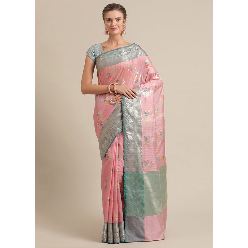 Pink Silk Zari Saree Without Blouse Piece - JD986582103