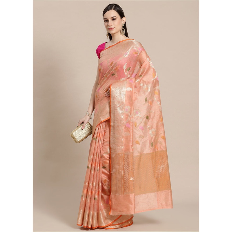 Pink Silk Zari Saree Without Blouse Piece - JD986582104
