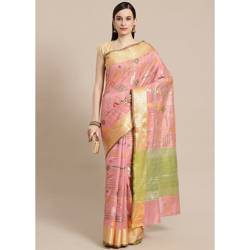 Pink Silk Zari Saree Without Blouse Piece - JD986582105