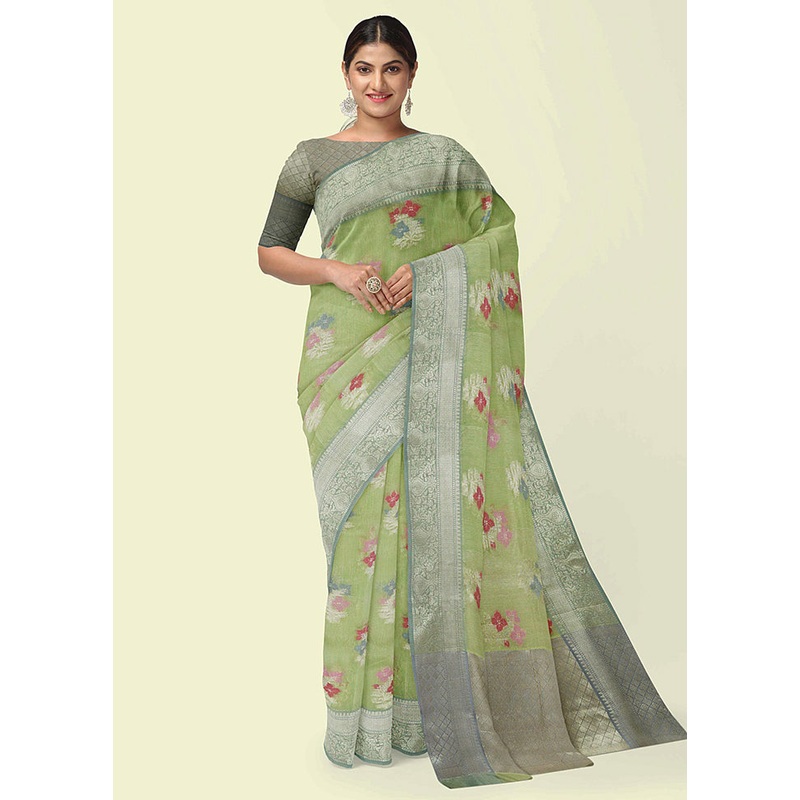 Pista Green Silk Zari Saree Without Blouse Piece - JD986582101