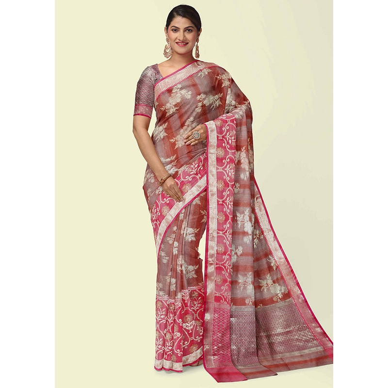 Rust Matka Silk Zari Saree Without Blouse Piece - JD986582012