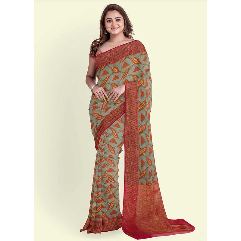 Sea Green Cotton Saree With Blouse Piece - JD986582095