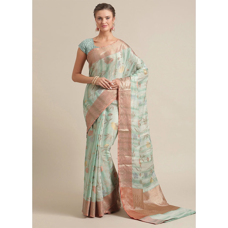 Sea Green Matka Silk Zari Saree Without Blouse Piece - JD986582004