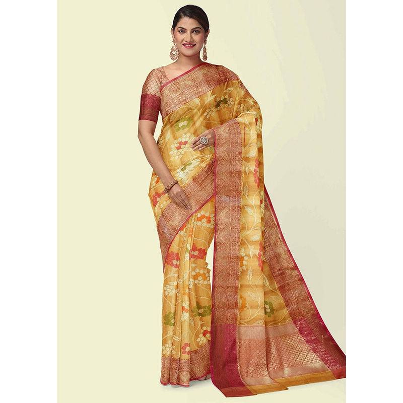 Yellow Matka Silk Zari Saree Without Blouse Piece - JD986582048