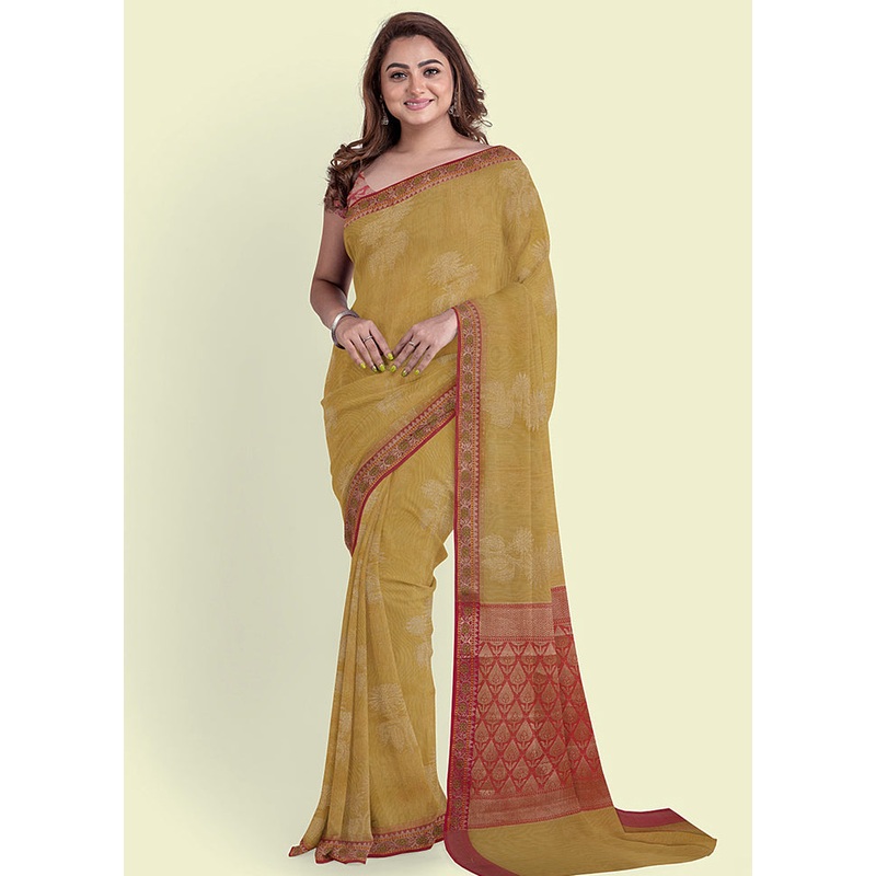 Beige Cotton Zari Saree Without Blouse Piece - JD986581832